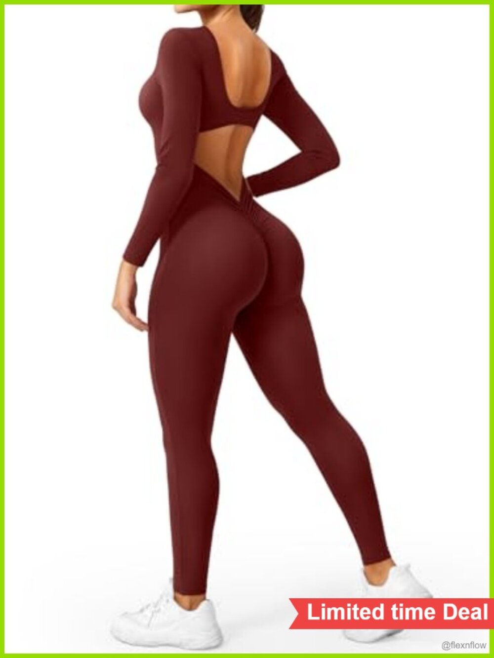 YEOREO CoreFlex Open Back Scrunch Butt Jumpsuit Long Sleeve Workout